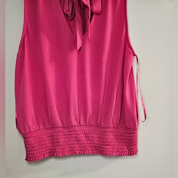Anthropologie Ruffle Bow Tie Neck Rasberry Pink Sleeveless Blouse Size M - Picture 6 of 9